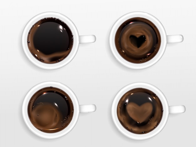 Free vector cups of coffee with heart shape from cream foam