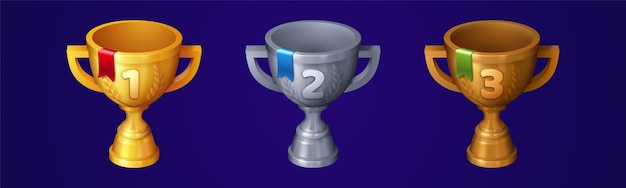 Free vector cups for first second and third place win trophy