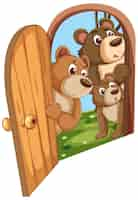 Free vector curious bear family peeking outdoors