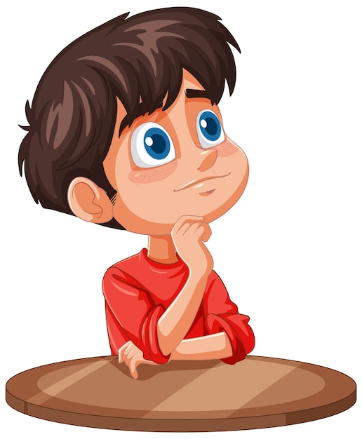 Free vector curious boy contemplating in red shirt