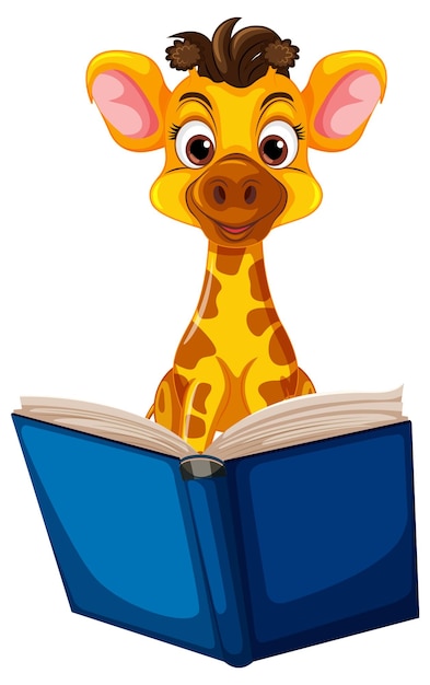 Free vector curious giraffe reading a book