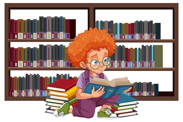 Free vector curly hair boy reading book