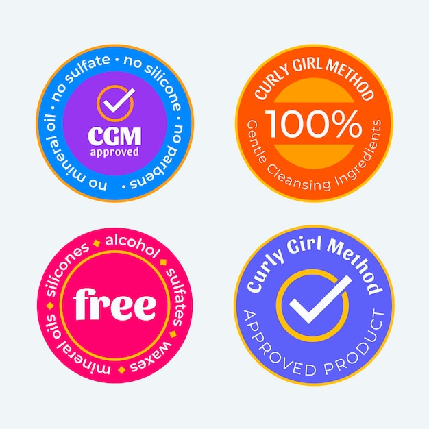 Vettore gratuito collezione di badge metodo capelli ricci