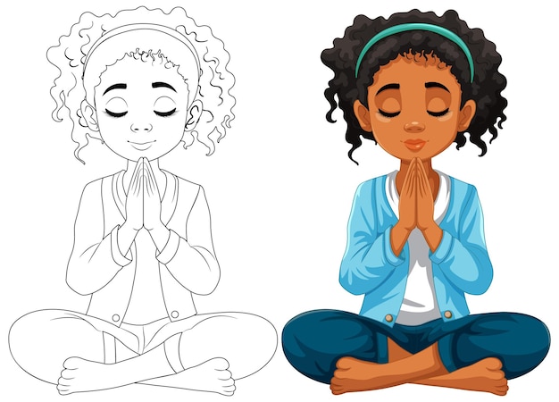 Free vector curlyhaired woman meditating with closed eyes