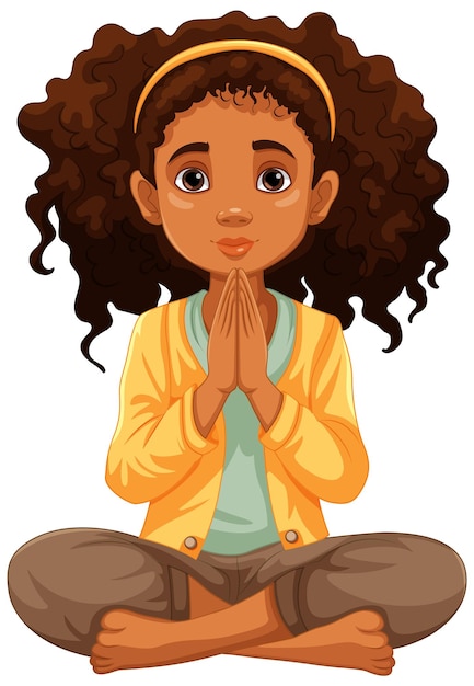 Curlyhaired Woman Praying and Meditating with Open Eyes