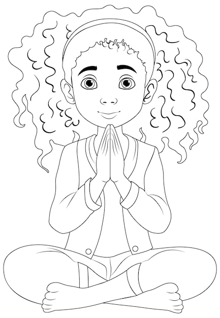 Free vector curlyhaired woman praying and meditating with open eyes