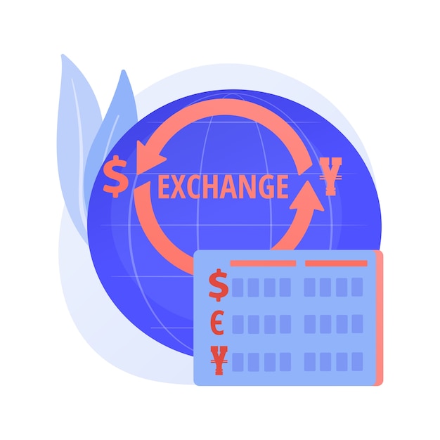 Free vector currency exchange service. monetary transfer, changing dollar to euro, buying and selling foreign money. golden coins with eu and us currency symbols.