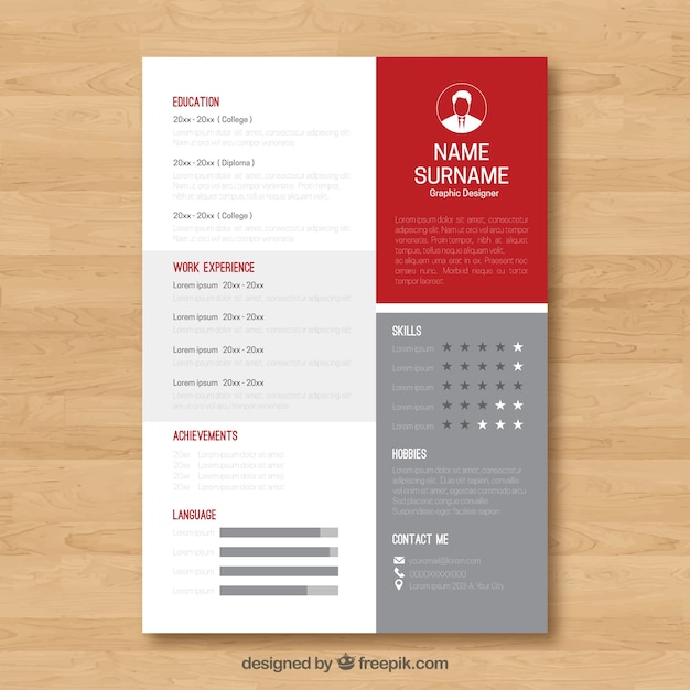 Free vector curriculum template with flat design