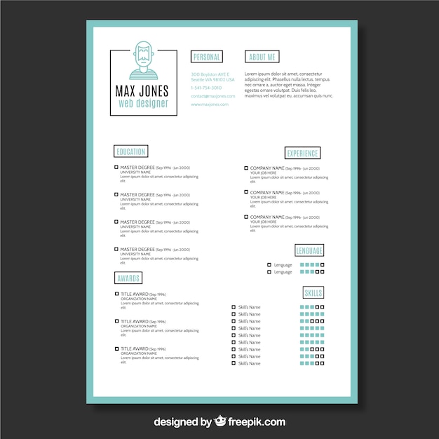Curriculum template with minimalist style