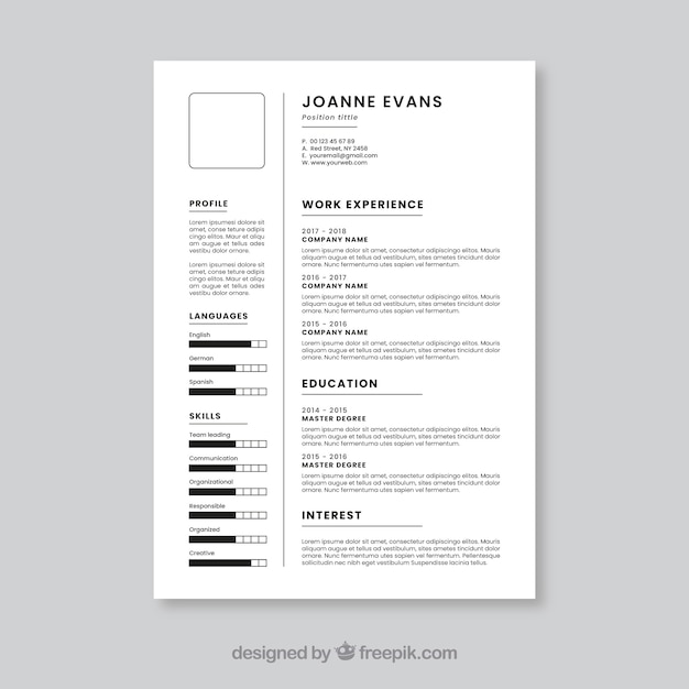 Curriculum template with minimalist style