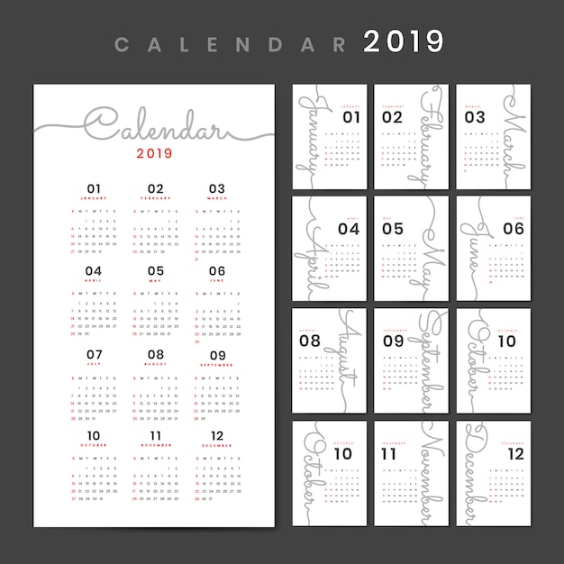 Vettore gratuito mockup del calendario di progettazione corsiva