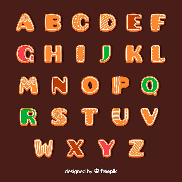 Free vector curved gingerbread alphabet