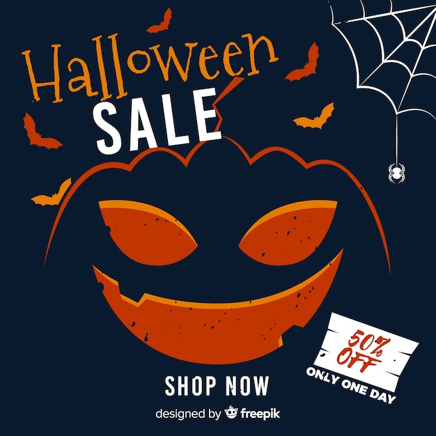 Curved pumpkin halloween sale with cobweb