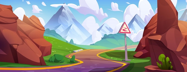 Free vector curvy road in mountain valley