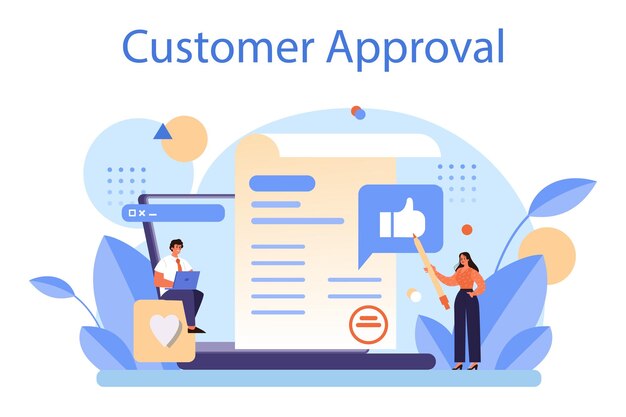 Customer approval concept Marketing program development for client retention and loyalty Idea of relationship with customers and website feedback Flat vector illustration