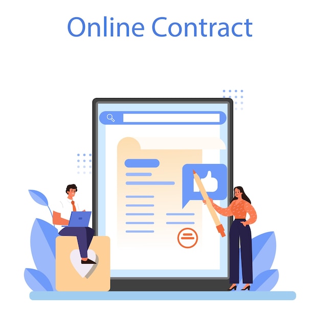 Онлайн-сервис или платформа для одобрения клиентов Разработка маркетинговой программы для удержания и лояльности клиентов Онлайн-контракт Плоская векторная иллюстрация