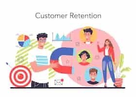 Free vector customer loyalty concept marketing program development for client retention idea of communication and relationship with customers flat vector illustration