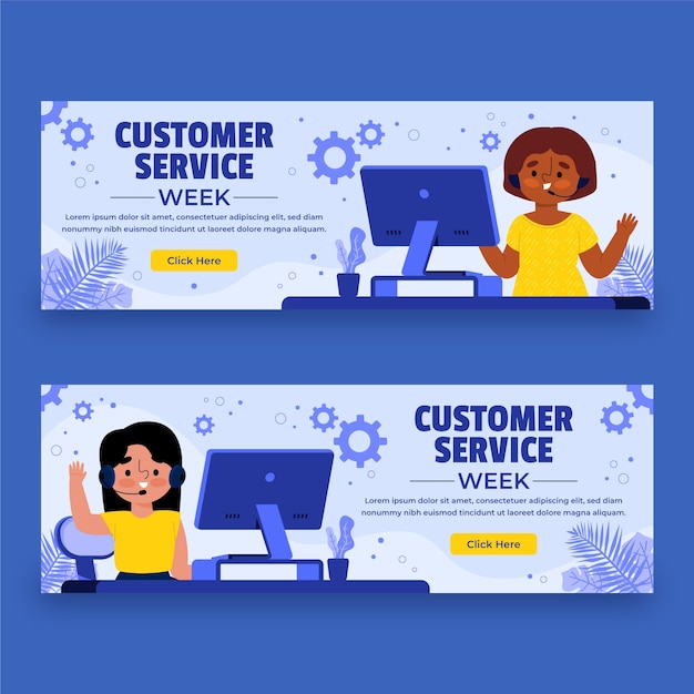 Customer service week flat design horizontal banner template