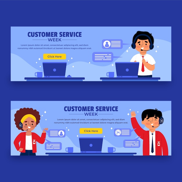 Free vector customer service week flat design horizontal banner template