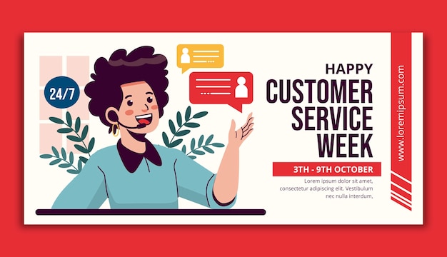 Customer service week flat design horizontal banner template