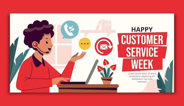 Free vector customer service week flat design horizontal banner template