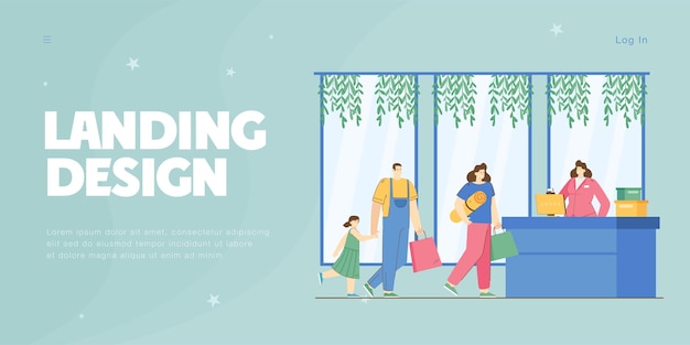 Free vector customer standing in line in shop flat vector illustration