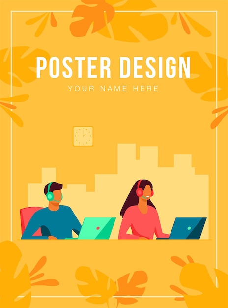 Customer support representatives working in call center poster template