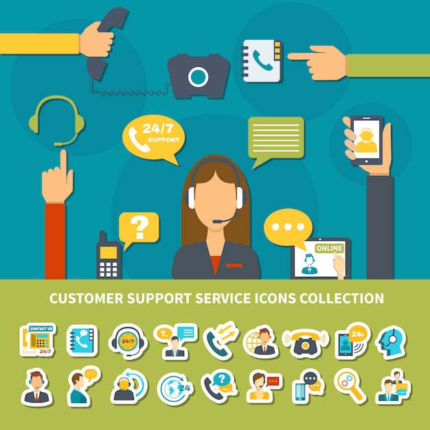 Бесплатное векторное изображение Коллекция иконок службы поддержки клиентов