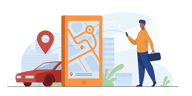 Бесплатное векторное изображение Клиент использует онлайн-приложение для заказа такси или аренды автомобиля