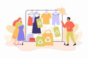 Free vector customers buying clothes at second hand retail shop