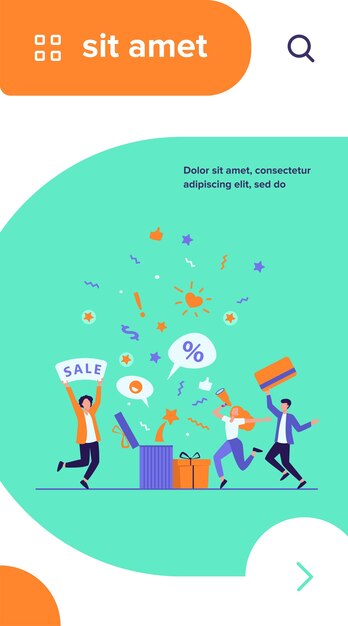 Customers celebrating sale, illustration