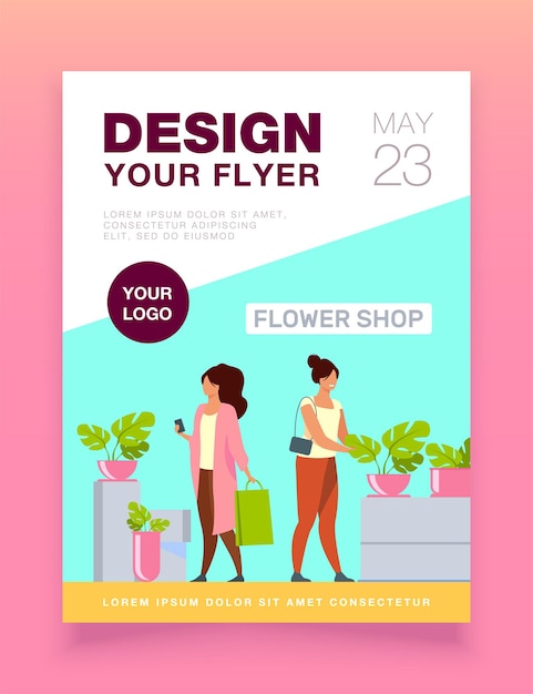 Customers in flower shop flyer template