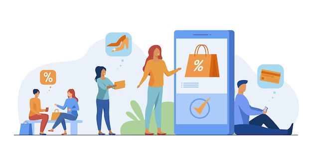 無料ベクター 携帯電話でオンラインショッピングする顧客