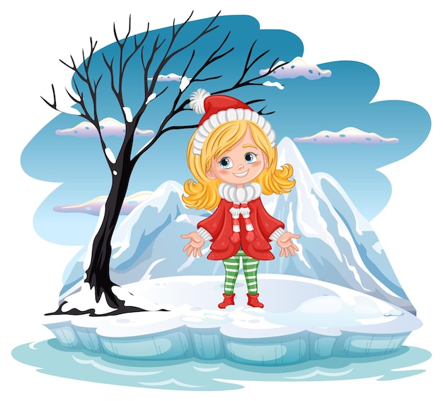 Free vector cut girl at cold outdoor winter scene