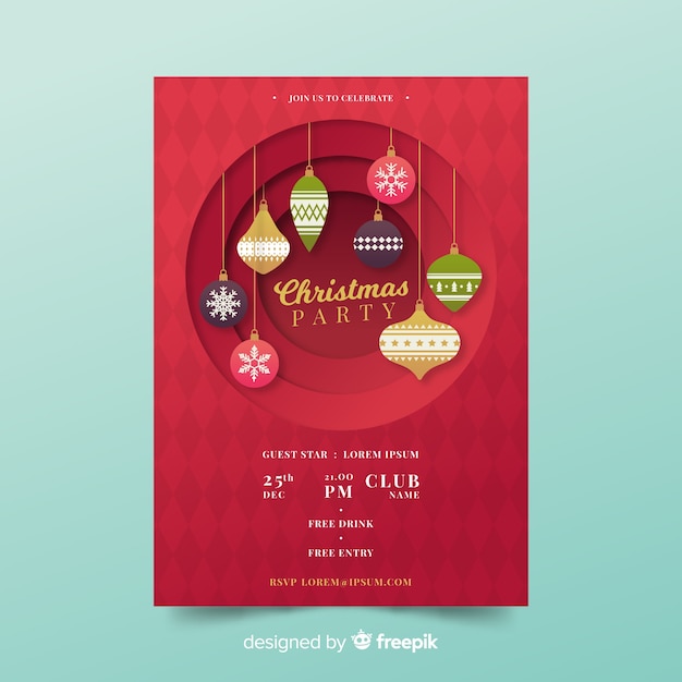 Free vector cut-out balls christmas party poster