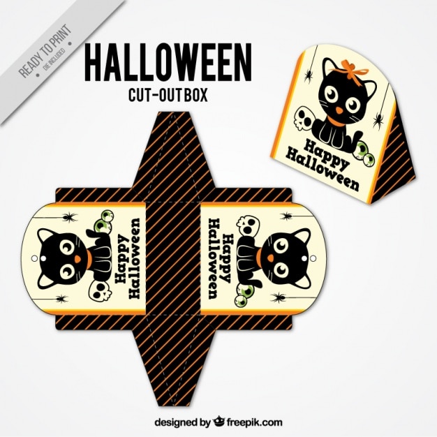 Free vector cut out box with lovely kitten for halloween