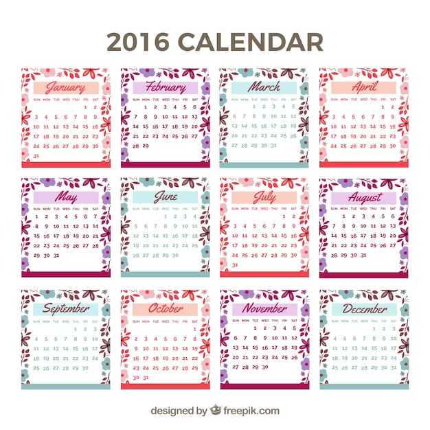 Cute 2016 calendar with floral details