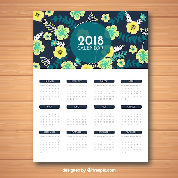 Бесплатное векторное изображение cute 2018 calendar