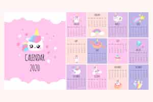 Free vector cute 2020 calendar template