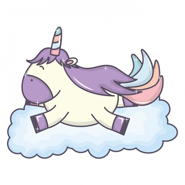 Cute adorable unicorn floating in cloud fairy character