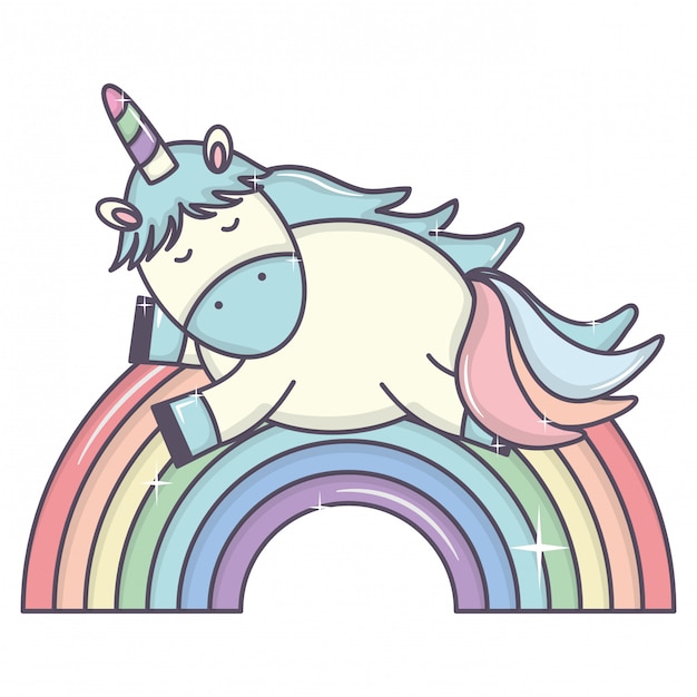 Vettore gratuito carino adorabile unicorno e arcobaleno