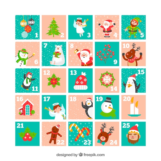 Free vector cute advent calendar in light pink and turquoise