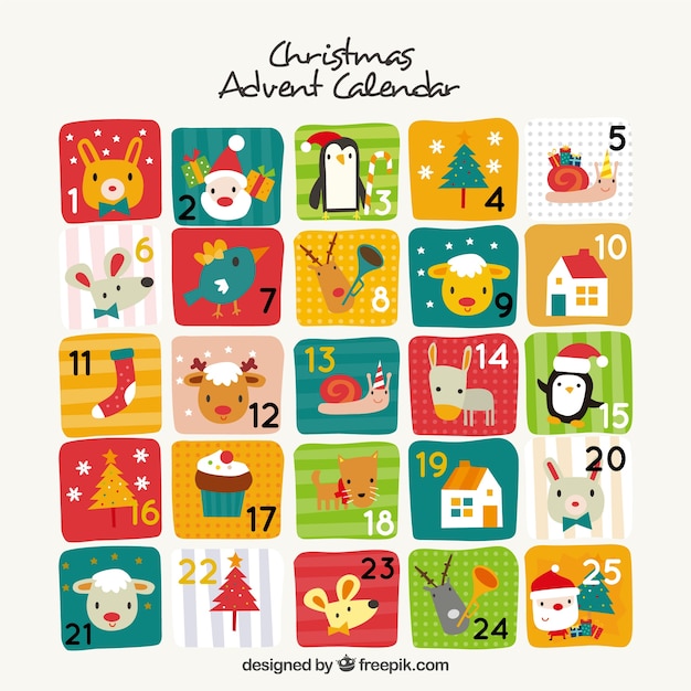 Vettore gratuito carino calendario dell'avvento in design vintage