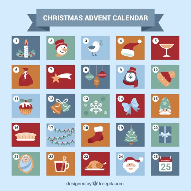 Симпатичный календарь появления с рождественских элементов