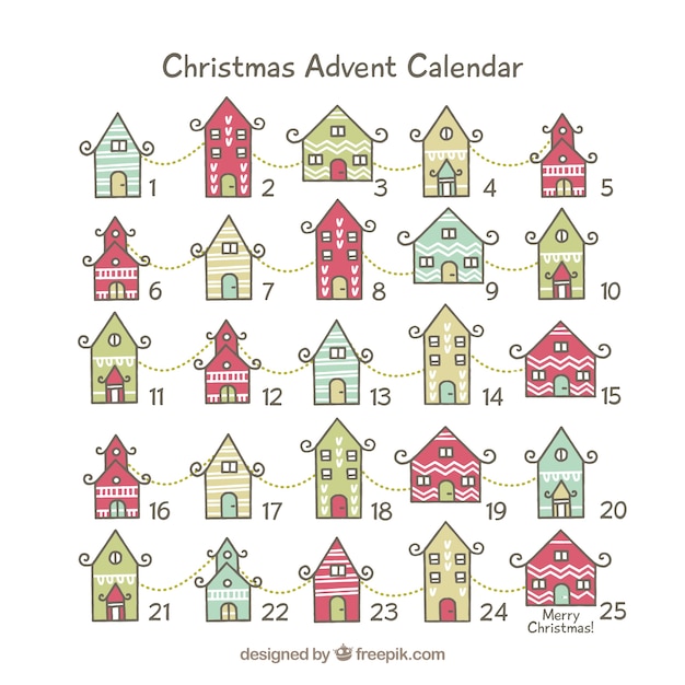 Carino calendario dell'avvento con le case di natale