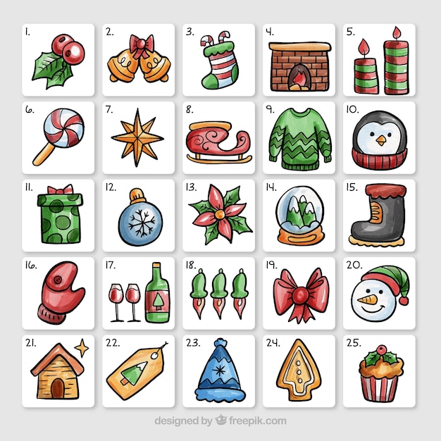 Vettore gratuito carino calendario dell'avvento