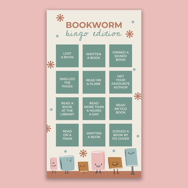 Free vector cute aesthetic bookworm bingo instagram story