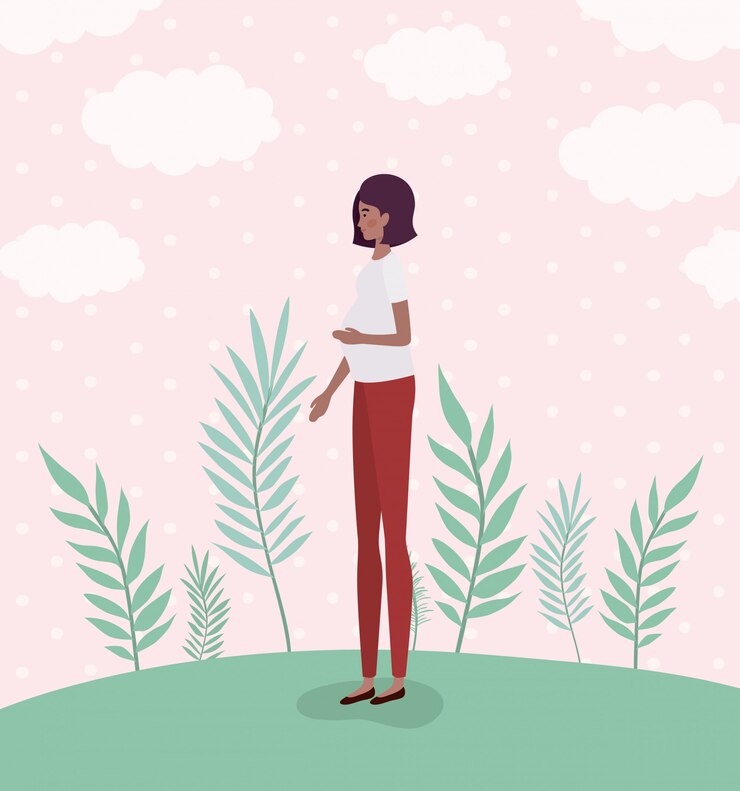 Free Vector cute afro woman pregnancy in the landscape