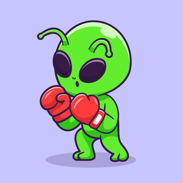 Cute Alien Boxing Cartoon Vector Icon Illustration Science Sport Icon Concept Isolated Premium Flat