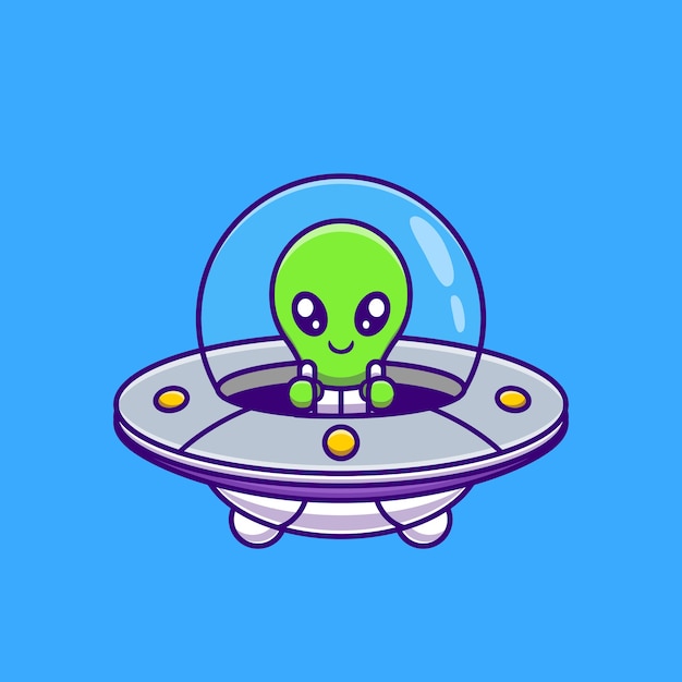 Free vector cute alien flying with spaceship ufo cartoon . science technology icon concept isolated . flat cartoon style